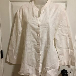 White floral embroidery nehru collar shirt